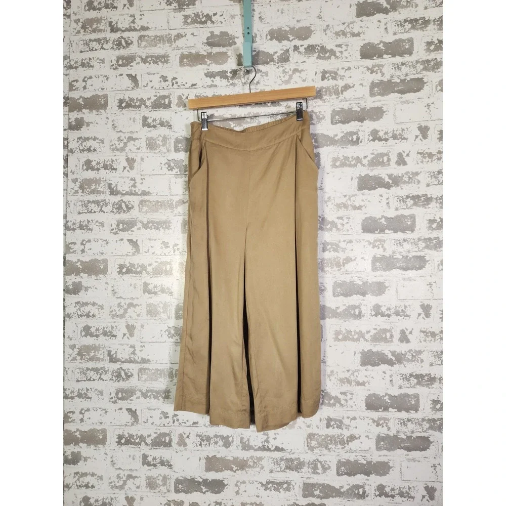 Preppy Wide Leg Palazzo Capri Pants XS Brown Oversized Quiet Luxury Academia